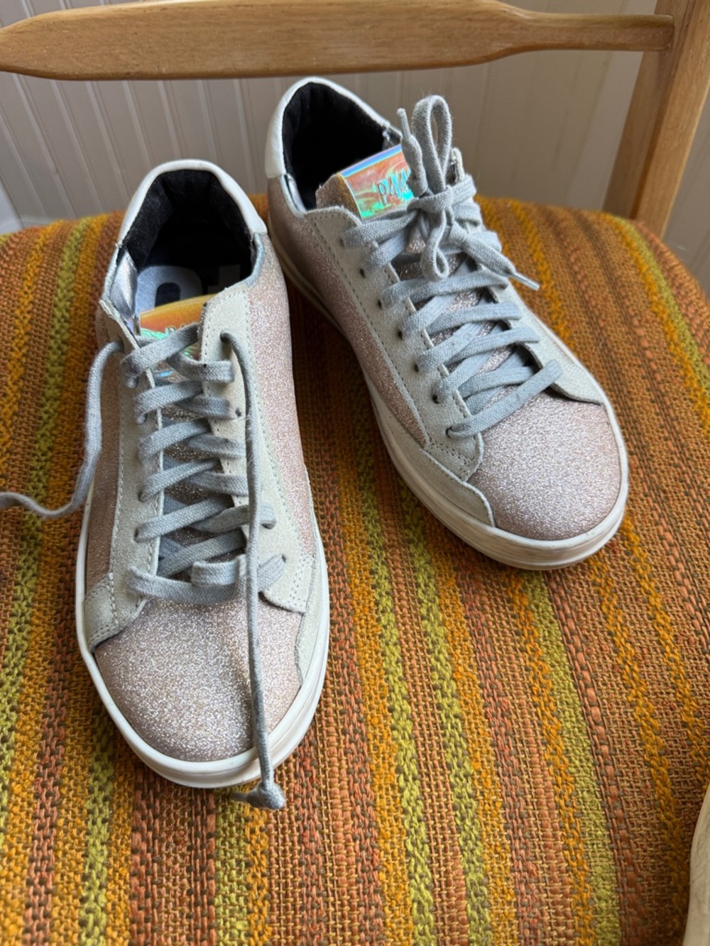 P448 Women's Glitter Low-Top Sneakers in Light Pink/Silver